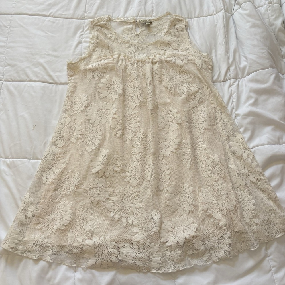 Womens 1X Mini Dress Floral Cream Cottagecore Peasant Prairie Feminine Dainty